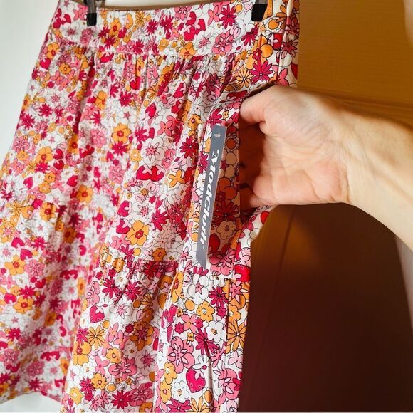 Modcloth Dolls On Parade Tiered Skirt Casusl Cotton Aline Mini Pink Orange L NWT - Picture 6 of 11